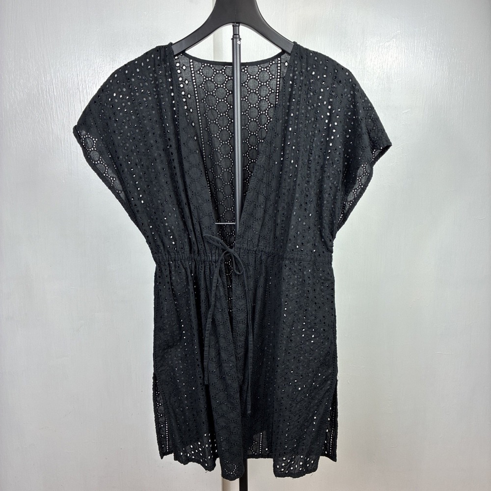 Black Eyelet Beach Cover Up Tie Front Women's Beach Pool Boho side slits